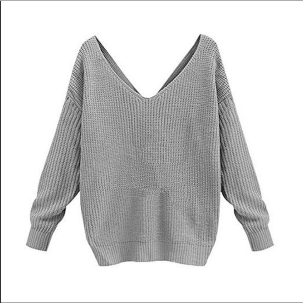 🖤New🖤Gray Twisted Knot V neck sweater - Picture 7 of 8